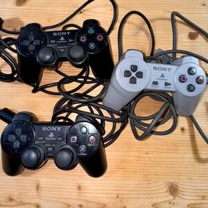PlayStation Controller Bundle – 2 PS2 DualShock‎ + 1 PS1 OEM Wired – Untested